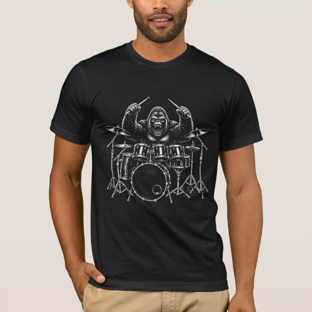 Drum Playing Gorilla T-Shirt (Front)