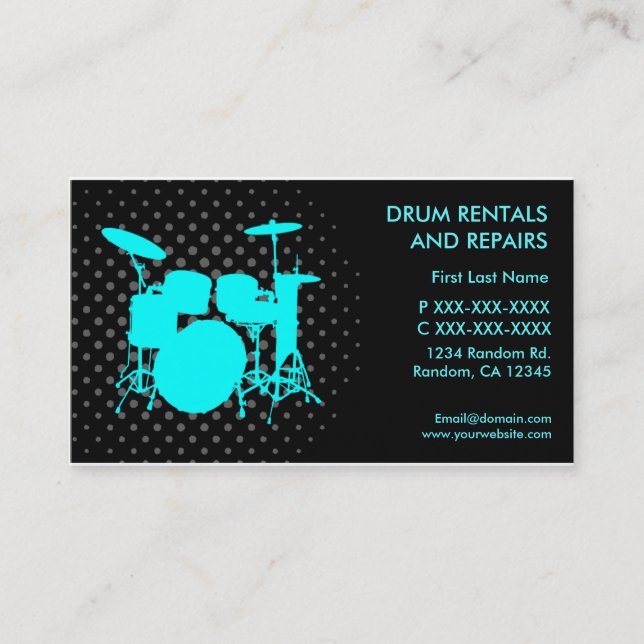 Drum rentals repairs custom business cards (Front)