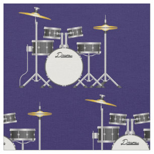 Drum Set Band Music Musician Room Decor Blue Fabric