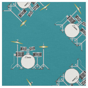 Drum Set Band Music Musician Room Decor Teal Fabric