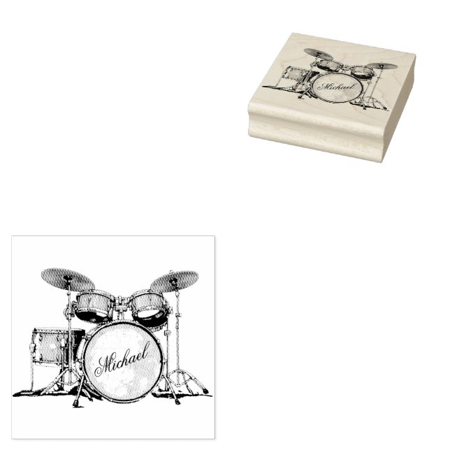 Drum Set Drummer Personalised Rubber Stamp (Stamped)