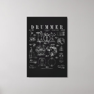 Drum Set Kit Vintage Patent Drummer Drawing Print