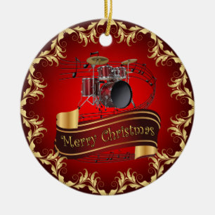 Drum Set ~ Musical Scroll ~ Merry Christmas ~ * ~  Ceramic Tree Decoration