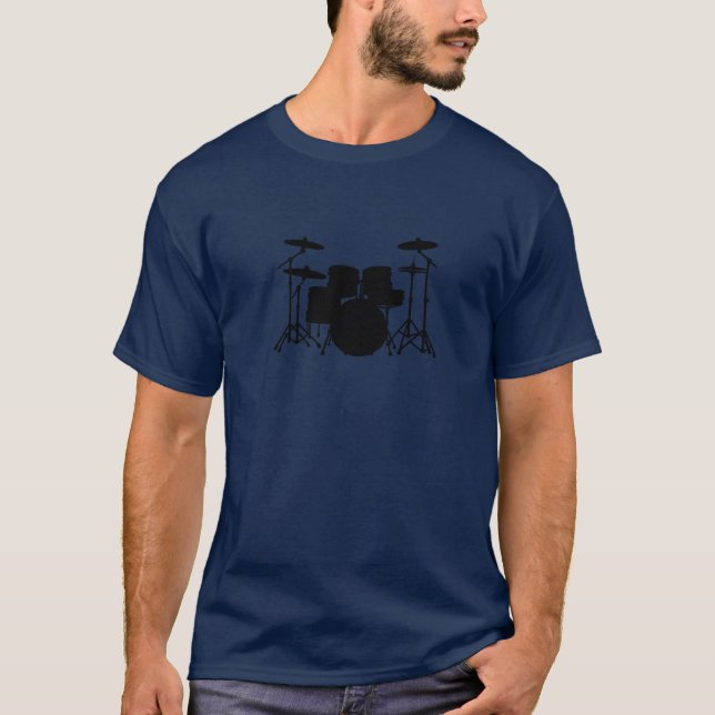 Drum Set Silhouette Drummer Graphic T-Shirt Design (Front)