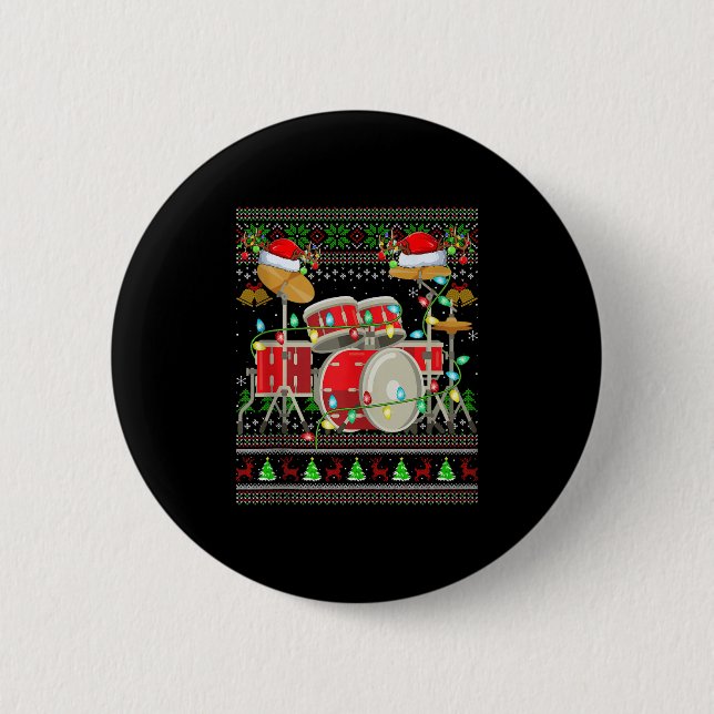 Drum Ugly Christmas Sweater Musical Drum Player Dr 6 Cm Round Badge (Front)