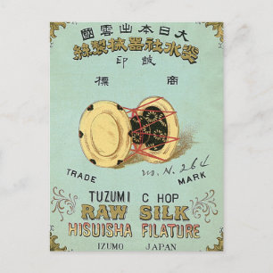 Drum Vintage Japanese Silk Label Postcard
