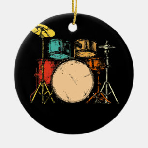 Drumline Drumset Vintage Drummer Ceramic Tree Decoration