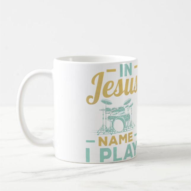 Drummer And Jesus Christian Coffee Mug (Left)