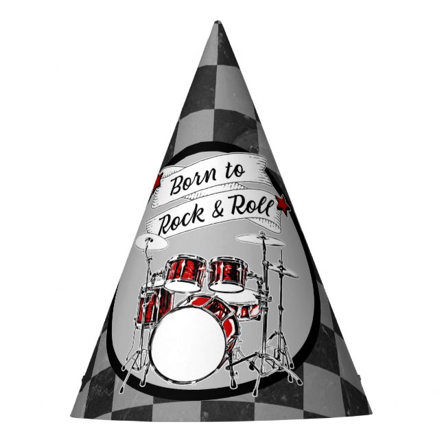 Drummer Birthday Born to Rock & Roll Drum Kit Party Hat (Front)