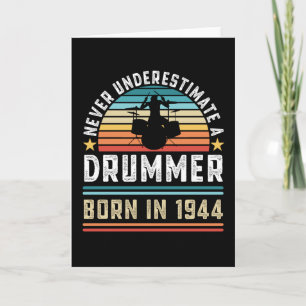 Drummer born 1944 80th Birthday Drumming Gift Card