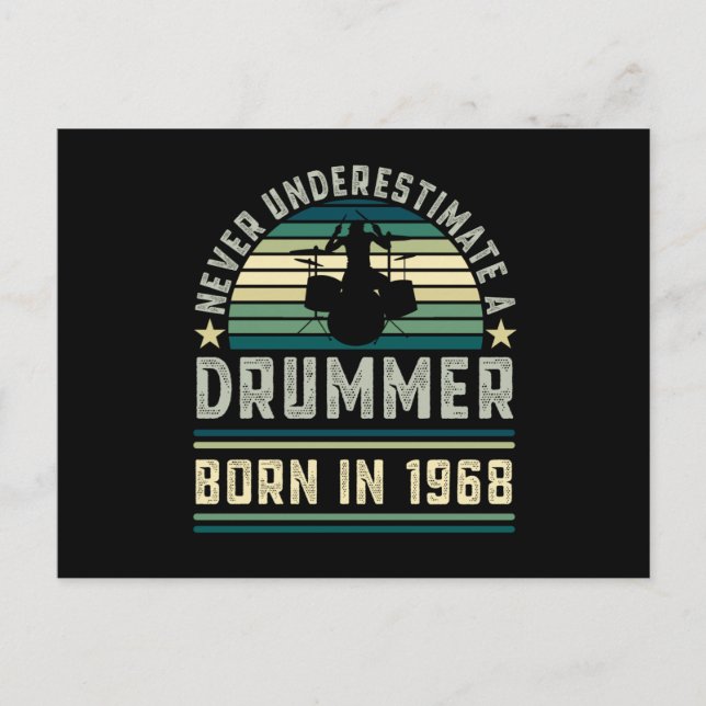 Drummer born 1968 60th Birthday Drumming Gifts Postcard (Front)