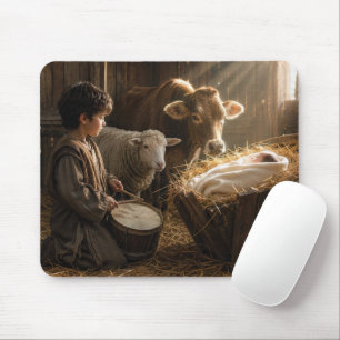 Drummer Boy Nativity Scene in a Barn Mouse Pad