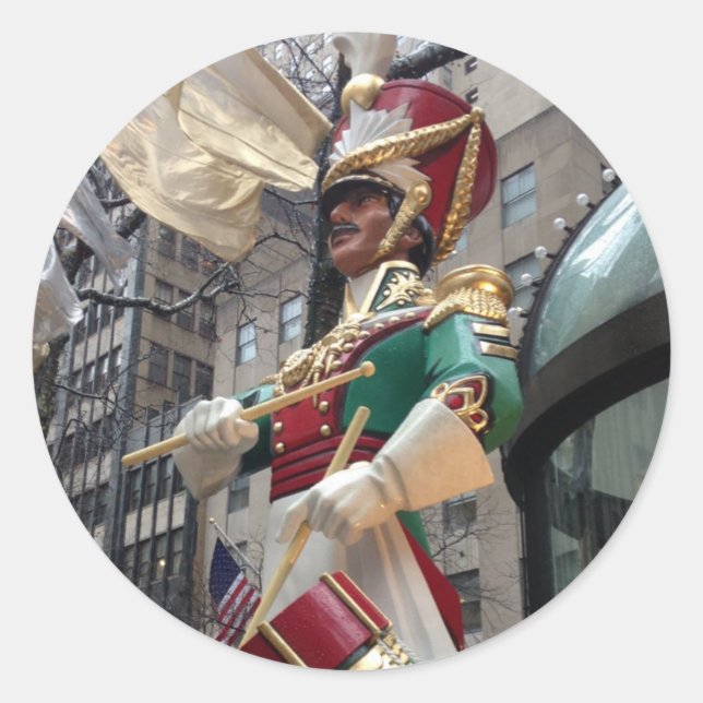Drummer Boy New York City Christmas Decorations Classic Round Sticker (Front)
