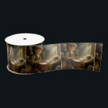 Drummer Boy With Baby Jesus In a Manger Satin Ribbon<br><div class="desc">A young boy plays a drum for a baby in a stable manger inside a sunlit barn,  surrounded by cows and sheep</div>