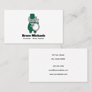 Drummer Cat Marching Band Green White Personalise Business Card