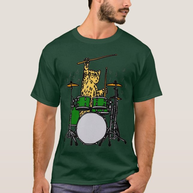 Drummer Cat Music Lover Musician Playing The T-Shirt (Front)