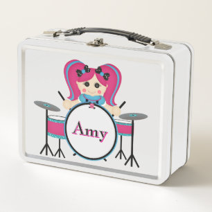 Drummer Doll Girl Metal Lunchbox
