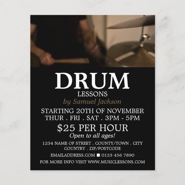 Drummer, Drum Lessons Advertising Flyer (Front)