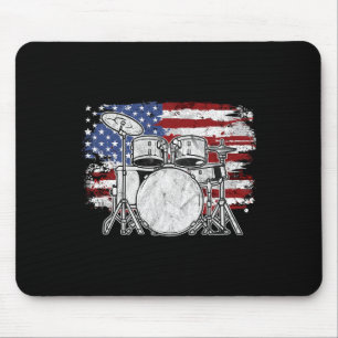Drummer Drum Set Drums Usa Flag American 4th Of Ju Mouse Pad