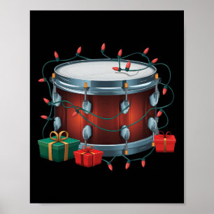 Drummer Drum Xmas Lighting Santa Musical Drum Chri Poster