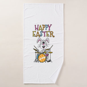 Drummer Easter Bunny Playing Drums Bath Towel