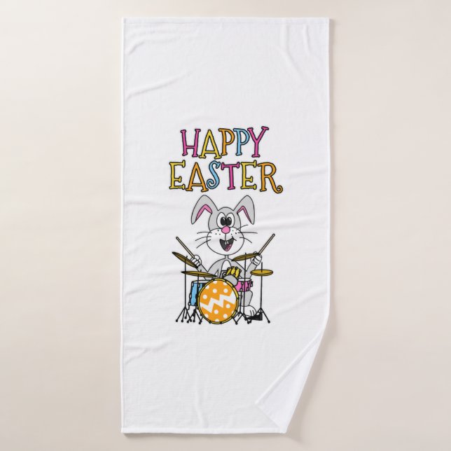 Drummer Easter Bunny Playing Drums Bath Towel (Bath Towel)