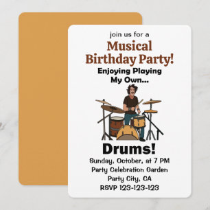 Drummer Enjoying Playing My Drums Musical Birthday Invitation