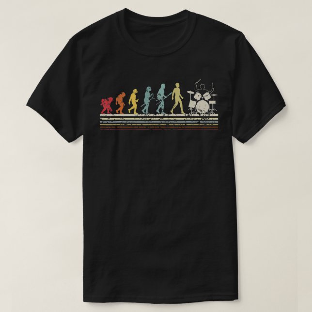 Drummer Evolution  Drumsticks Drums Rock Music Met T-Shirt (Design Front)
