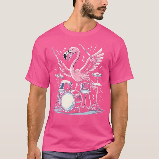 Drummer Flamingo Drumming Player Playing Drums Dru T-Shirt (Front)