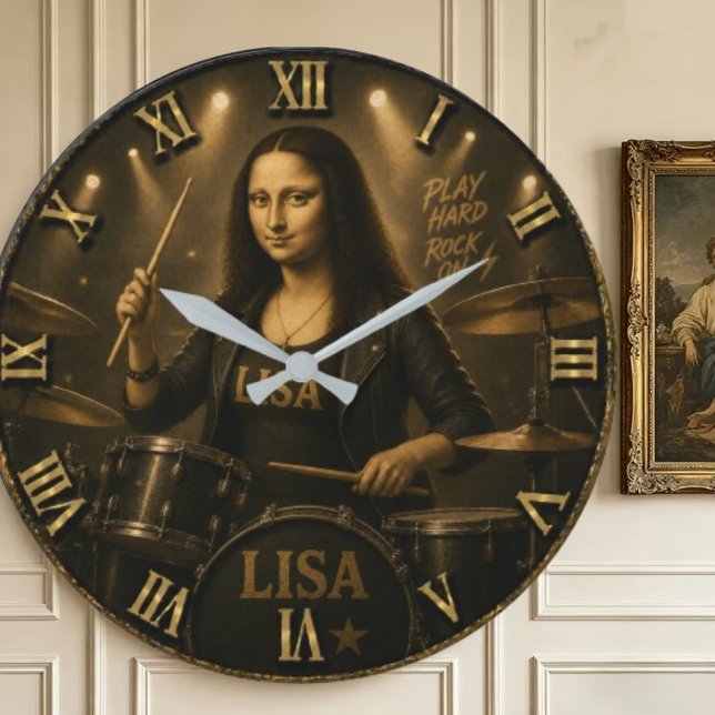 Drummer Funny Mona Lisa Rock Music  Drum Set Gift Large Clock (Creator Uploaded)
