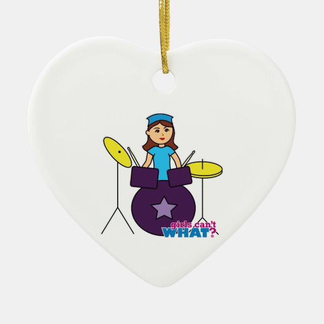 Drummer Girl Ceramic Tree Decoration (Front)