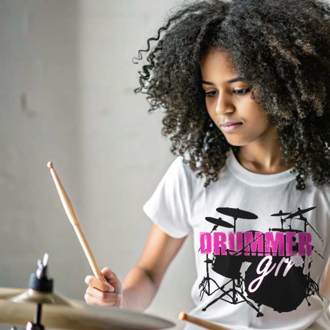 Drummer Girl Cute Purple and Black Illustrated T-Shirt (Creator Uploaded)
