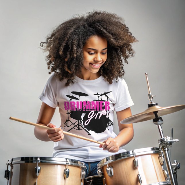 Drummer Girl Cute Purple and White Text T-Shirt (Creator Uploaded)