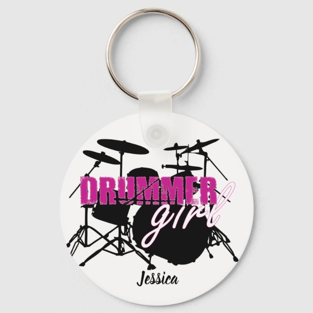 Drummer Girl First Name Purple Black Grunge Text Key Ring (Front)