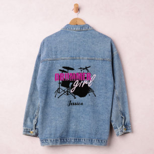 Drummer girl First Name Purple Black Illustration Denim Jacket