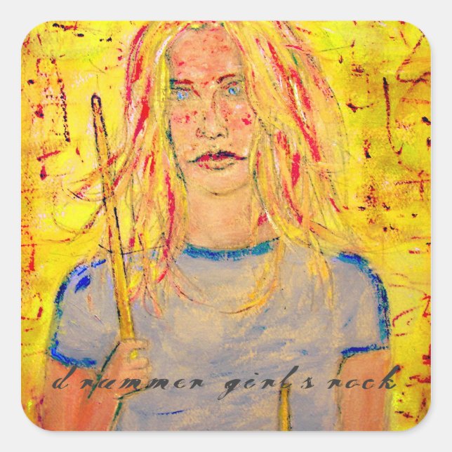 drummer girls rock square sticker (Front)