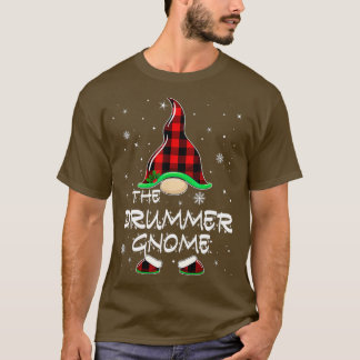 Drummer Gnome Buffalo Plaid Matching Family Christ T-Shirt