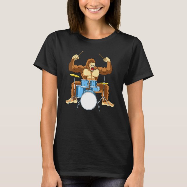 Drummer Gorilla Drum Player Kit Snare Hi-Hat Trap  T-Shirt (Front)