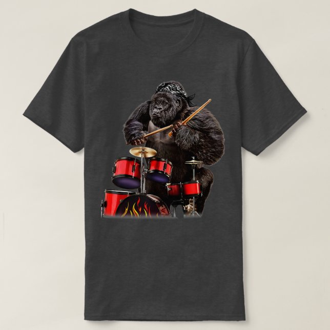 Drummer Gorilla Playing Drum Rock n Roll  T-Shirt (Design Front)