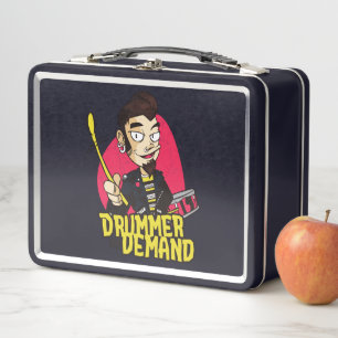 Drummer Guy with Drumsticks Design Metal Lunch Box