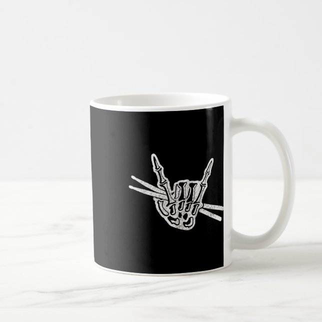 Drummer Halloween Skeleton Hand Rock And Roll Drum Coffee Mug (Right)