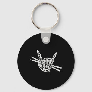 Drummer Halloween Skeleton Hand Rock And Roll Drum Key Ring