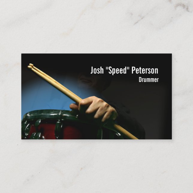 Drummer Holding Drumsticks Blue Business Card (Front)