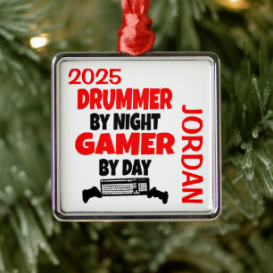 Drummer Loves Playing Video Games Metal Tree Decoration