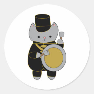 Drummer Marching Band Cat Black Yellow Gold Classic Round Sticker