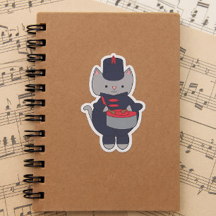 Drummer Marching Band Cat Navy Blue and Red
