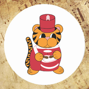 Drummer Marching Band Tiger Red and White Classic Round Sticker