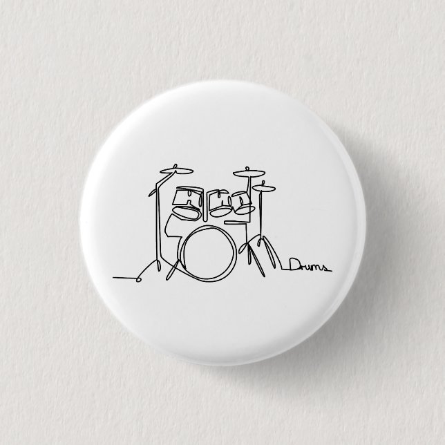 Drummer Music Design One-Line Drums  3 Cm Round Badge (Front)