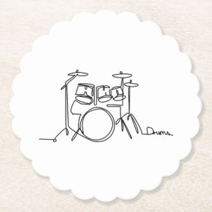 Drummer Music Design One-Line Drums  Paper Coaster