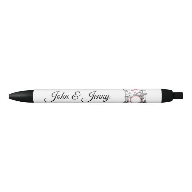 Drummer Musician Custom Wedding Favour Gift Black Ink Pen (Front)